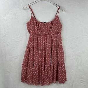Trixxi Womens Tiered Rose Pink Floral Baby Doll Dress Size‎ S Smocked Sleeveless